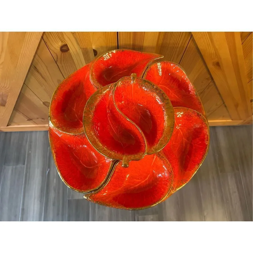 Vintage Lazy Susan California pottery 725 chip and dip set (8762)￼